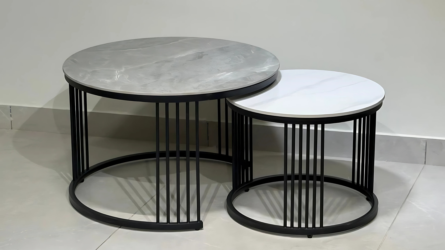 Modern black 1+1 center coffee table with grey and white round tops – TAS Living