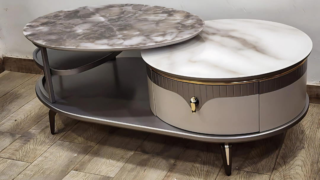 Luxury dual-tone marble center table with storage