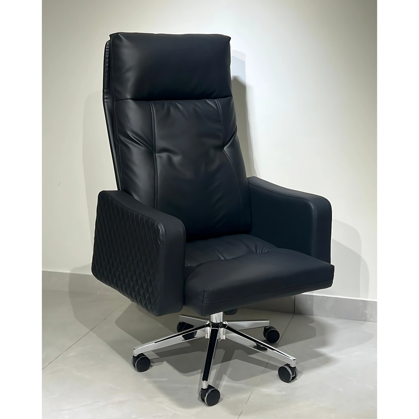 Regalia Noir Black Executive Recliner Chair with High-Back and Quilted Armrests