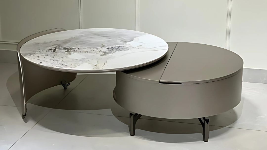 Round Marble Center Coffee Table with Rotating Storage – Luxury Modern Design