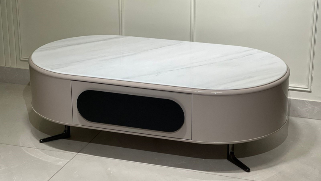 Luxury Avorio Eclipse Center Coffee Table with marble top and black panel