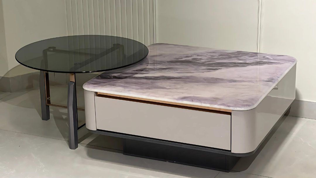 Marble and glass modern dual-piece luxury center coffee table