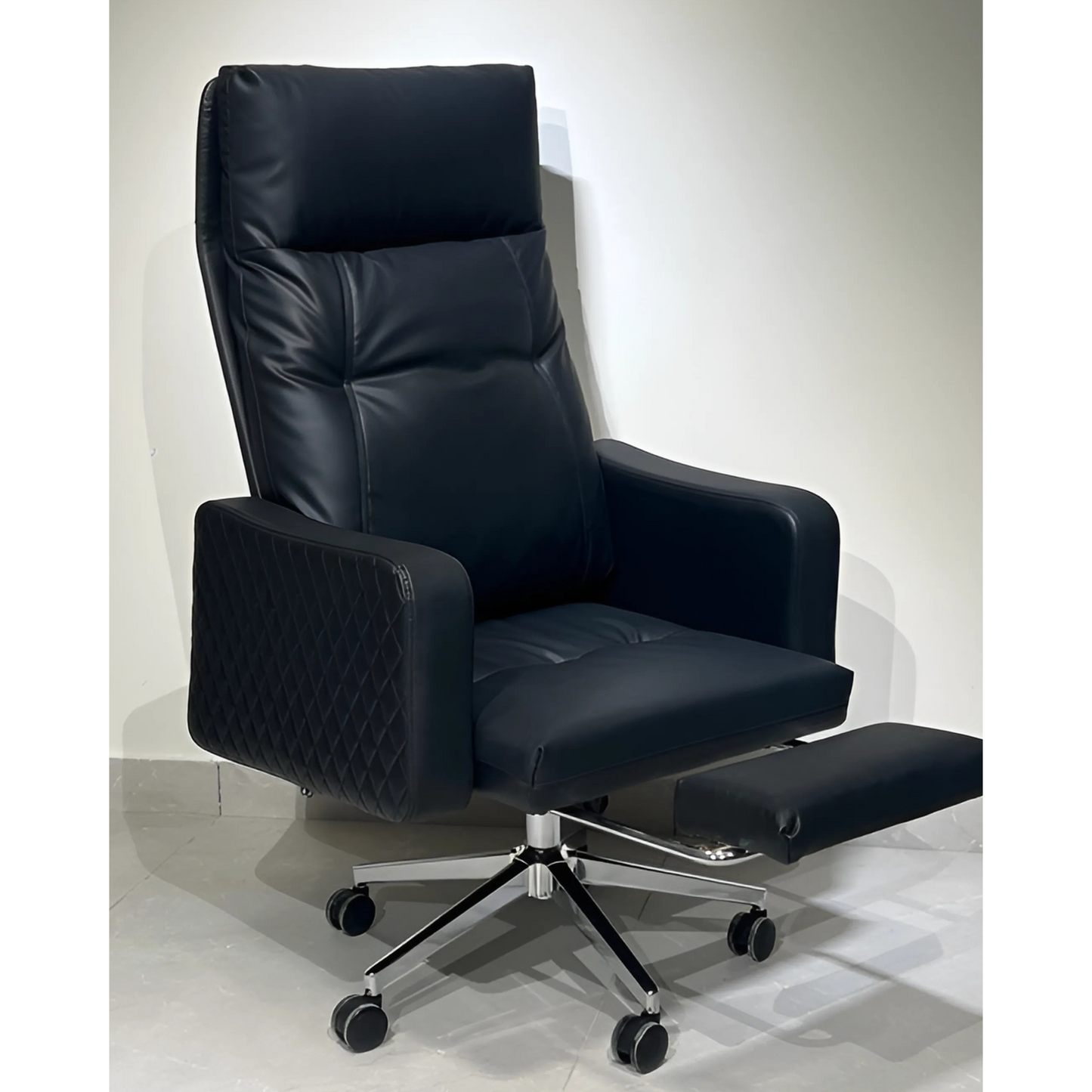 Imperium Luxe Black Recliner Chair with High-Back, Quilted Armrests, and Extendable Leg Rest