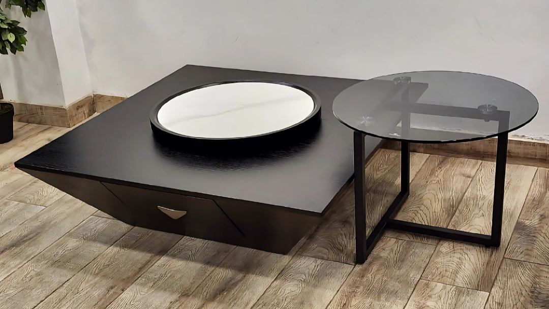 Modern Ebony Wooden and Glass Center Coffee Table Set
