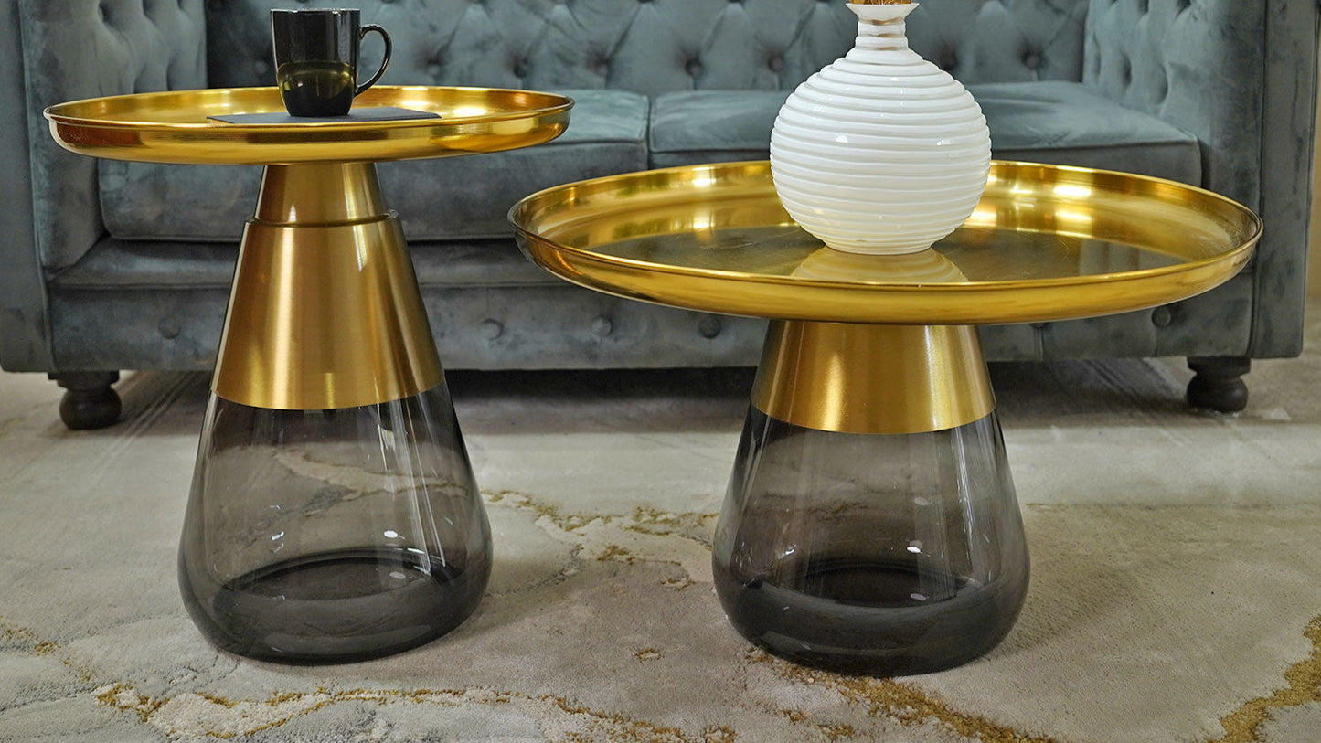Golden Brass and Tinted Glass Luxury Center Coffee Table Set
