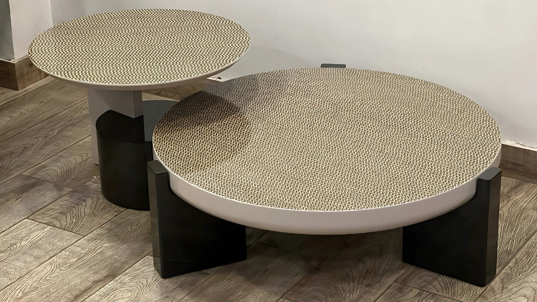 Luxury textured top nesting center coffee table set for modern interiors