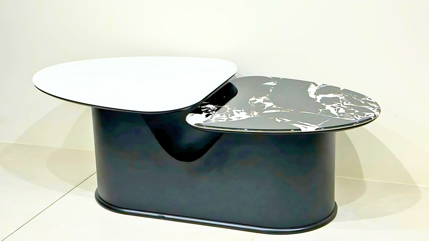 Luxury black and white dual marble designer center coffee table with sculptural base – TAS Living