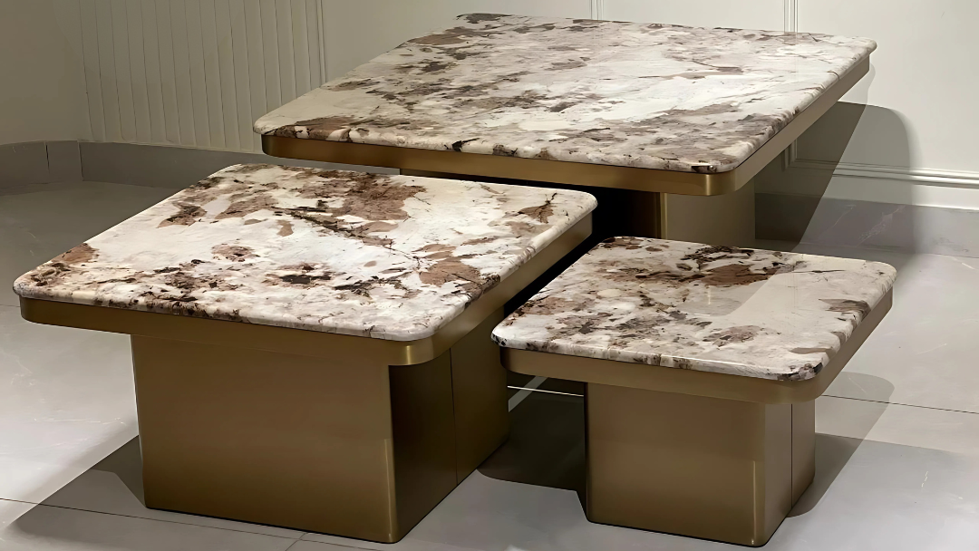 Luxury gold marble nesting center coffee table set of 3 – TAS Living
