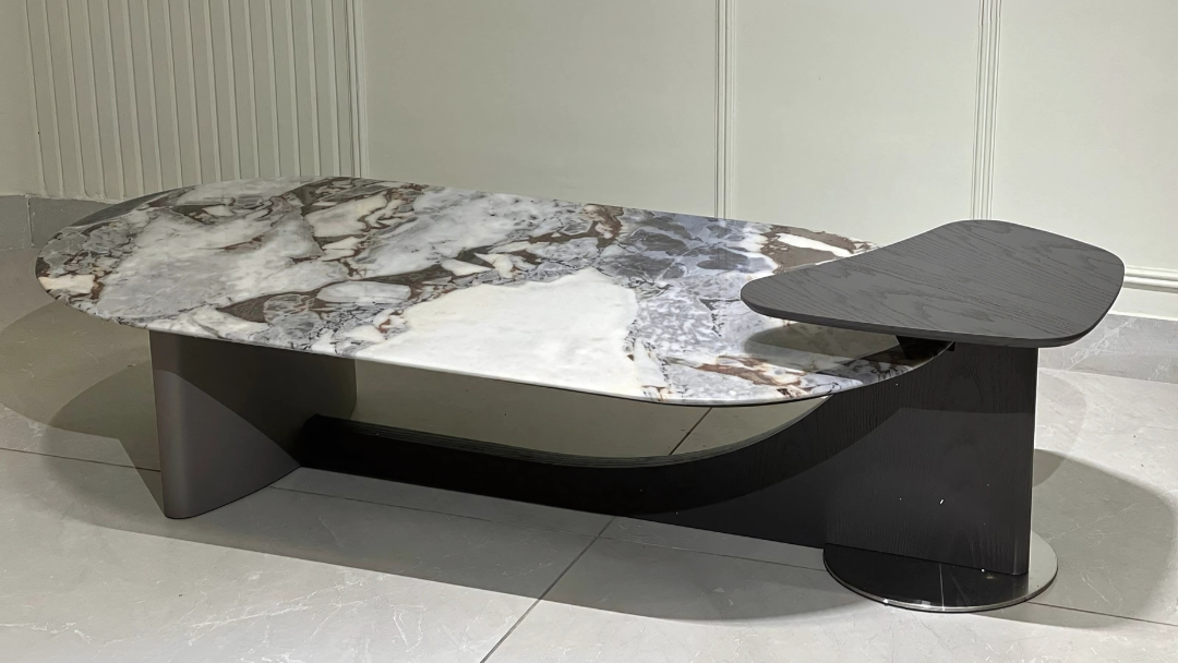 Organic marble and black sculptural arc designer center coffee table – TAS Living