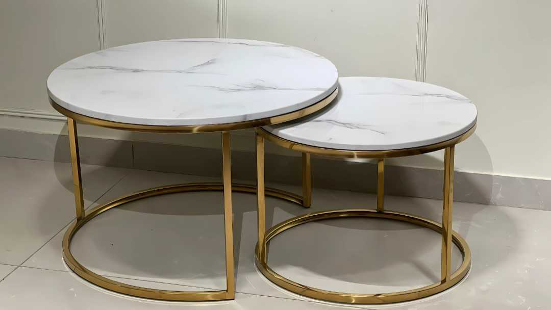 Gold frame marble nesting center coffee table duo in luxury design