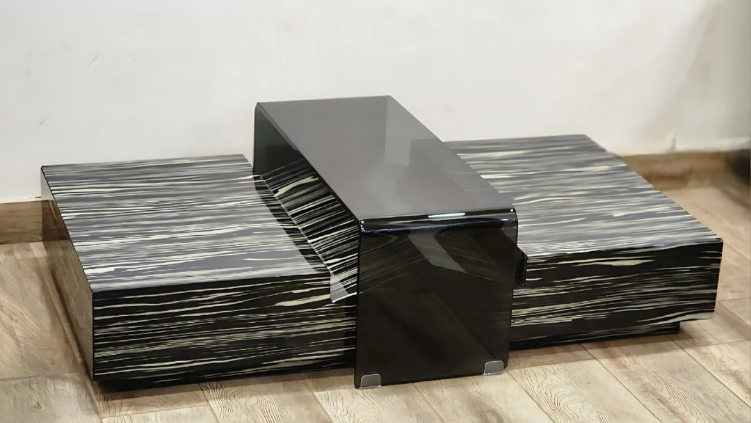 Luxury black and glass center coffee table with linear design