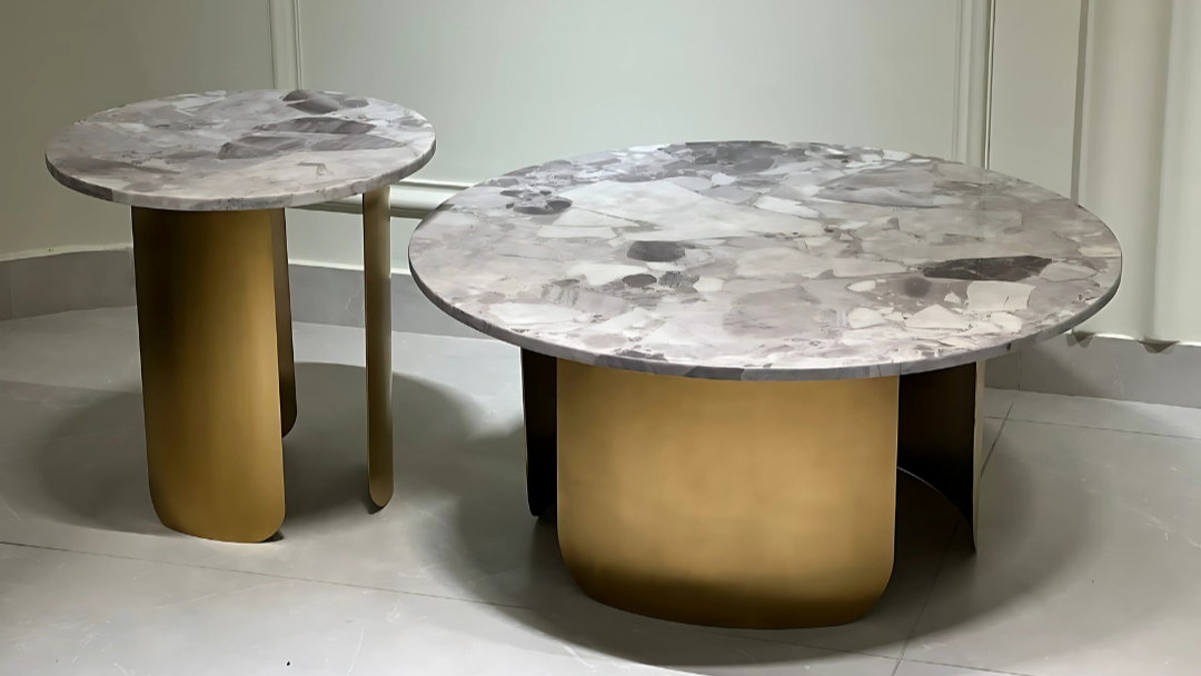 Luxury Round Gold Marble Center Coffee Table Set with Dual Design
