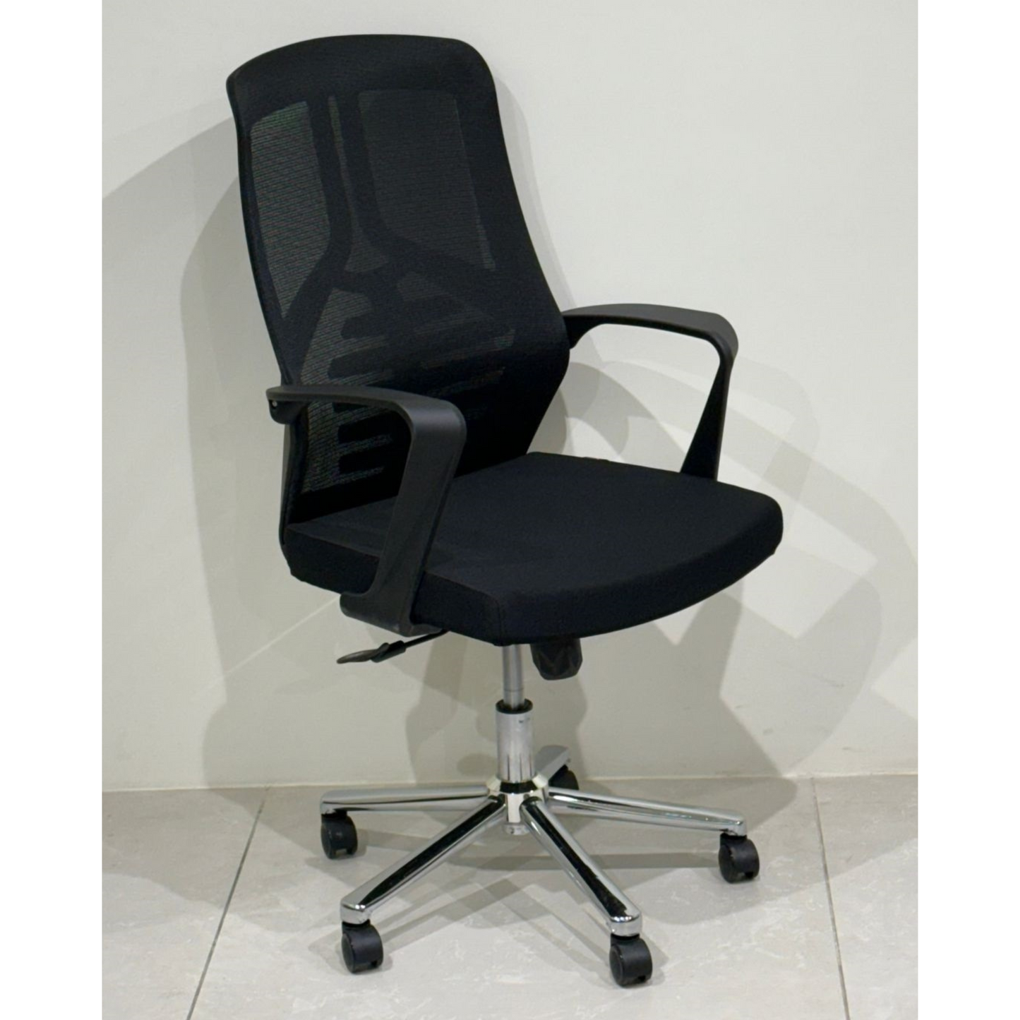 Black Ergonomic Revolving Office Chair with Chrome Swivel Base