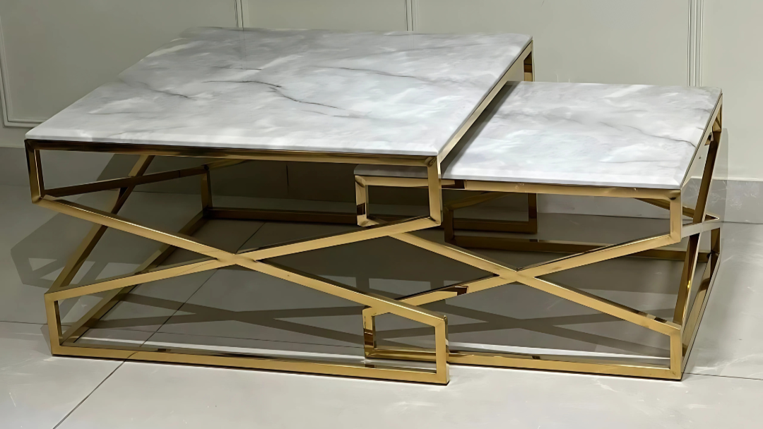 Luxury gold-frame nesting center table with marble tops