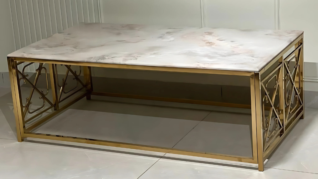Rectangular gold frame marble luxury center coffee table – TAS Living