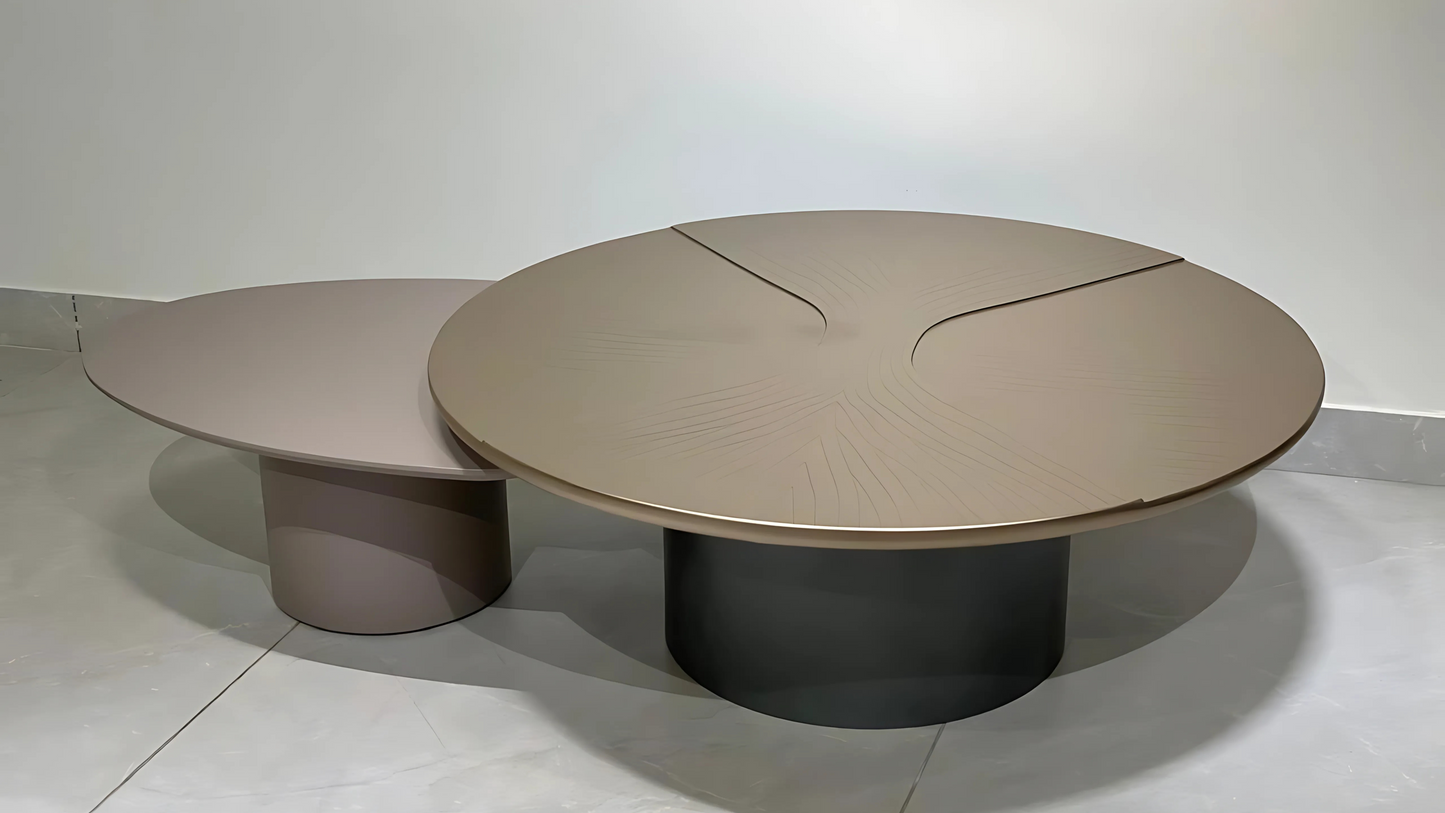 Designer bronze matte engraved center coffee table set with sculptural bases – TAS Living