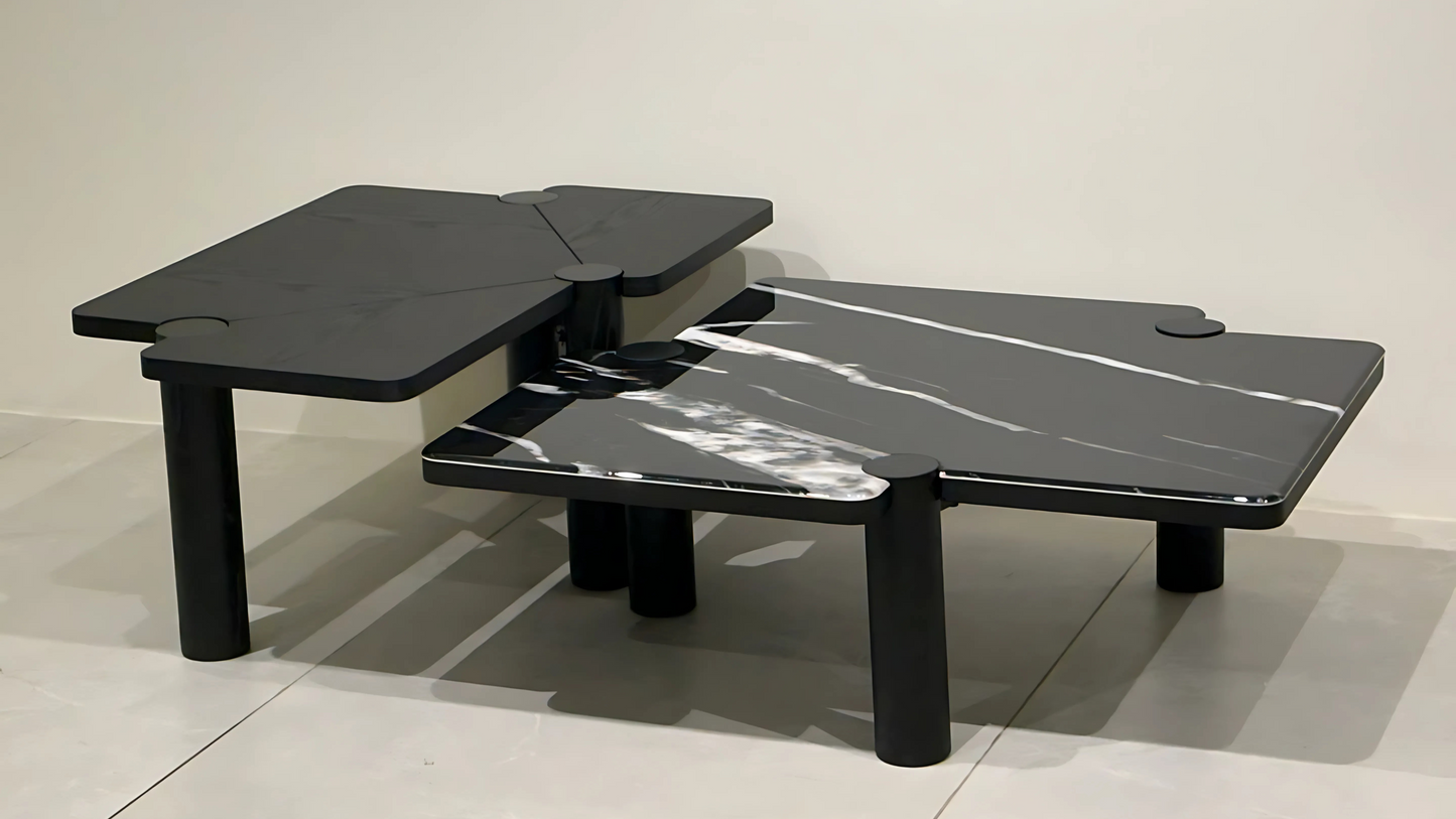 Interlocking black marble square center coffee table with sculptural cut-outs – TAS Living