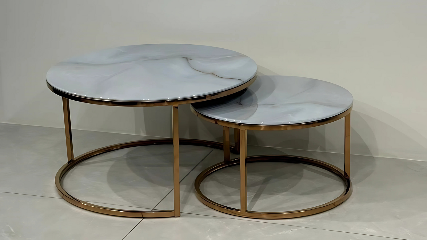 Opal marble and gold metal nesting round center coffee table set – TAS Living