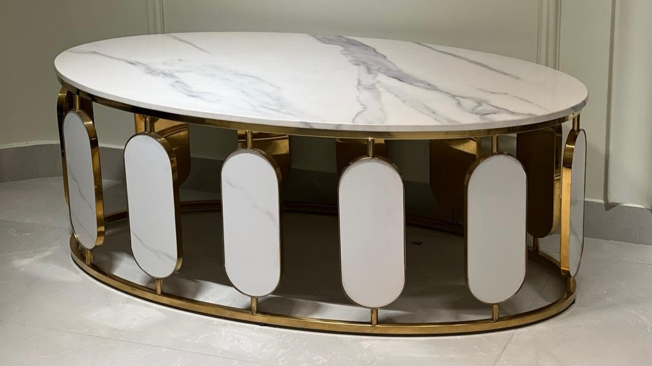 Verona Gold Frame Oval Center Coffee Table
