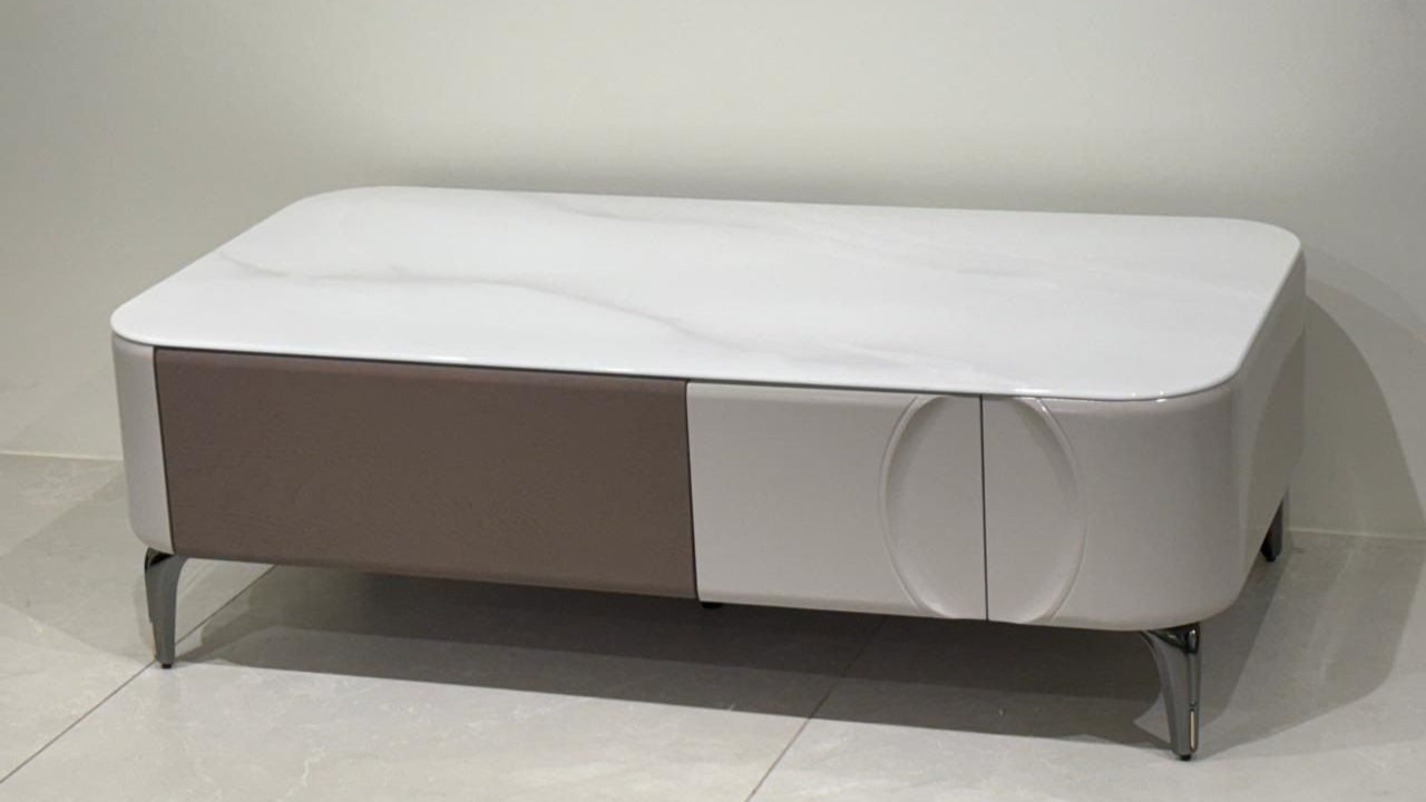 Luxury modern center table with ivory and taupe finish — TAS Living