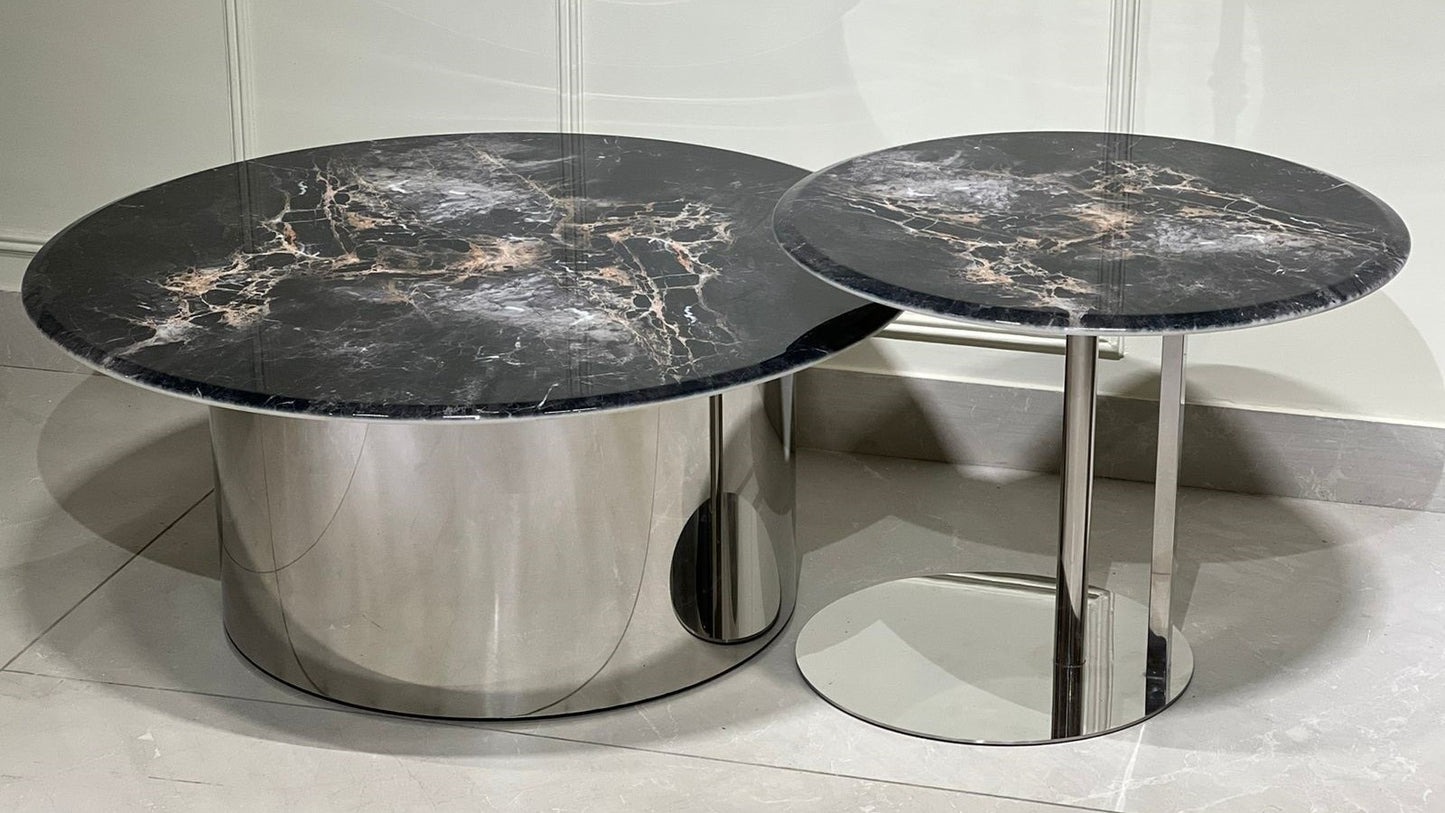 Noir Luxe Polished Marble Center Coffee Table