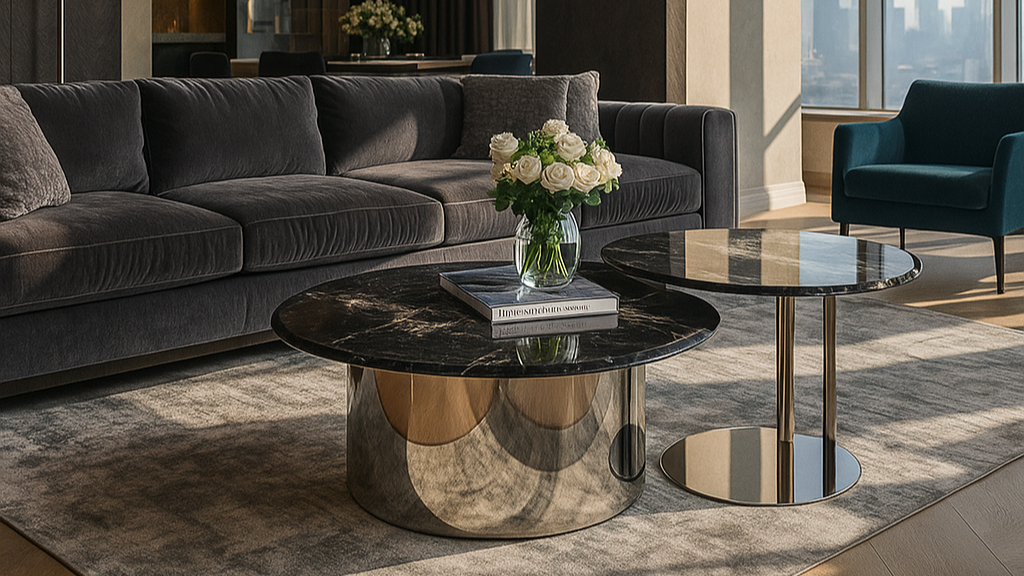 Noir Luxe Polished Marble Center Coffee Table