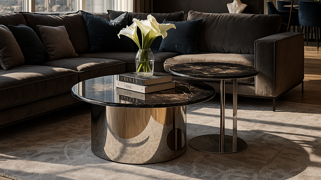 Noir Luxe Polished Marble Center Coffee Table
