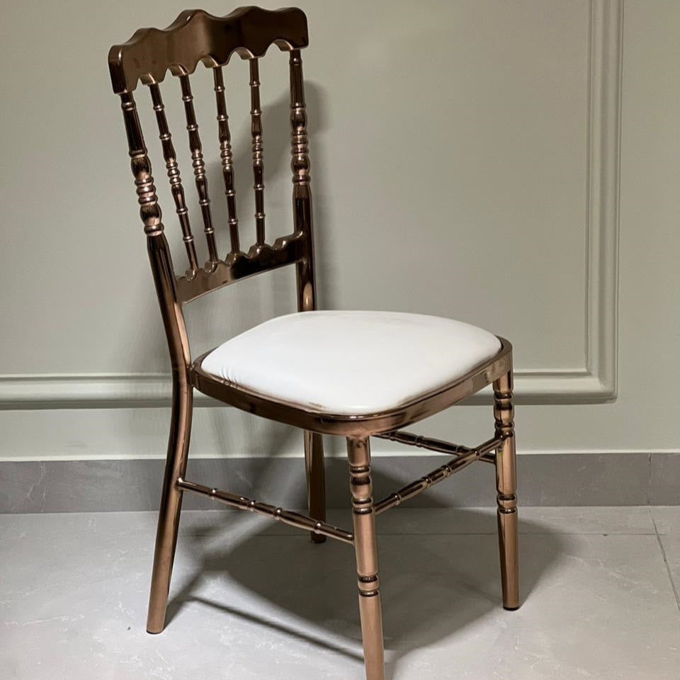 Rosegold metallic dining chair with white cushion