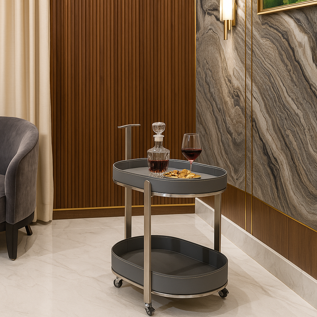 Auburn Luxe Leather Serving Trolley