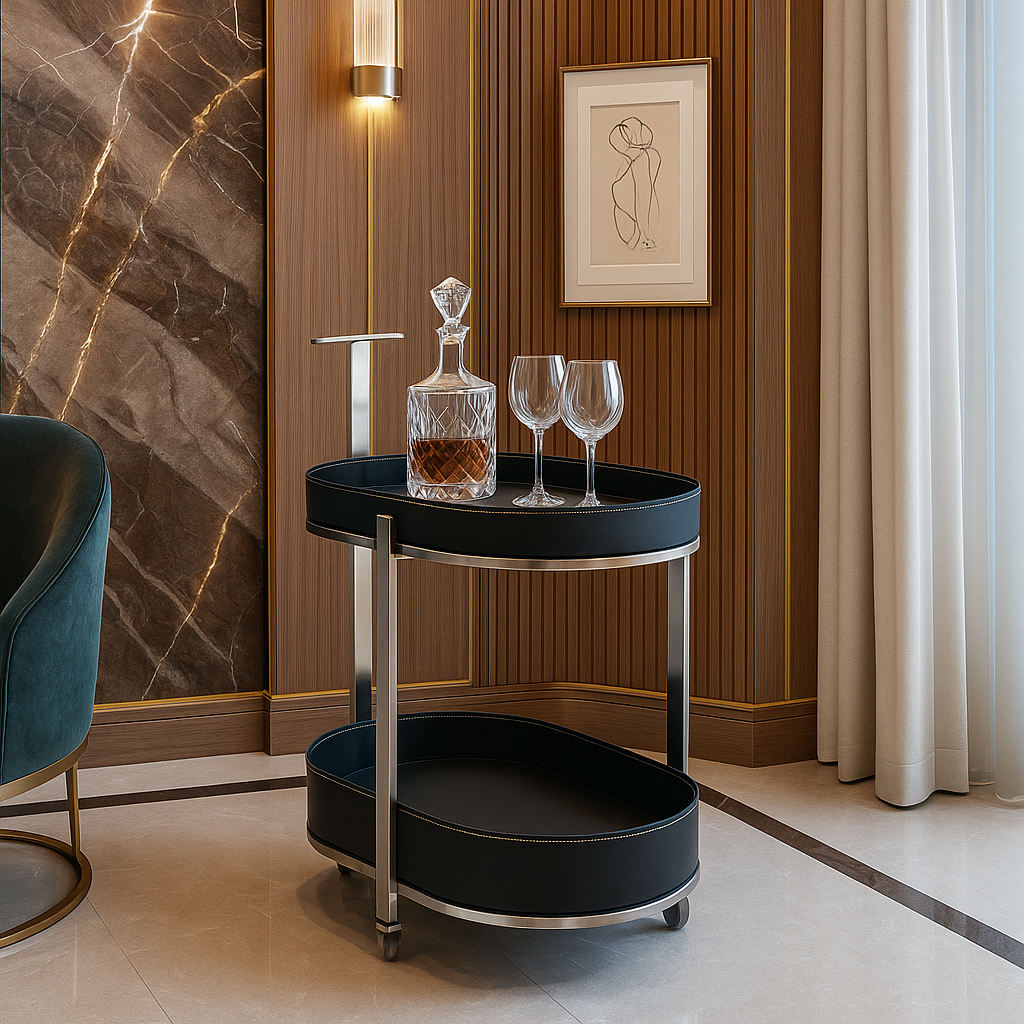 Auburn Luxe Leather Serving Trolley