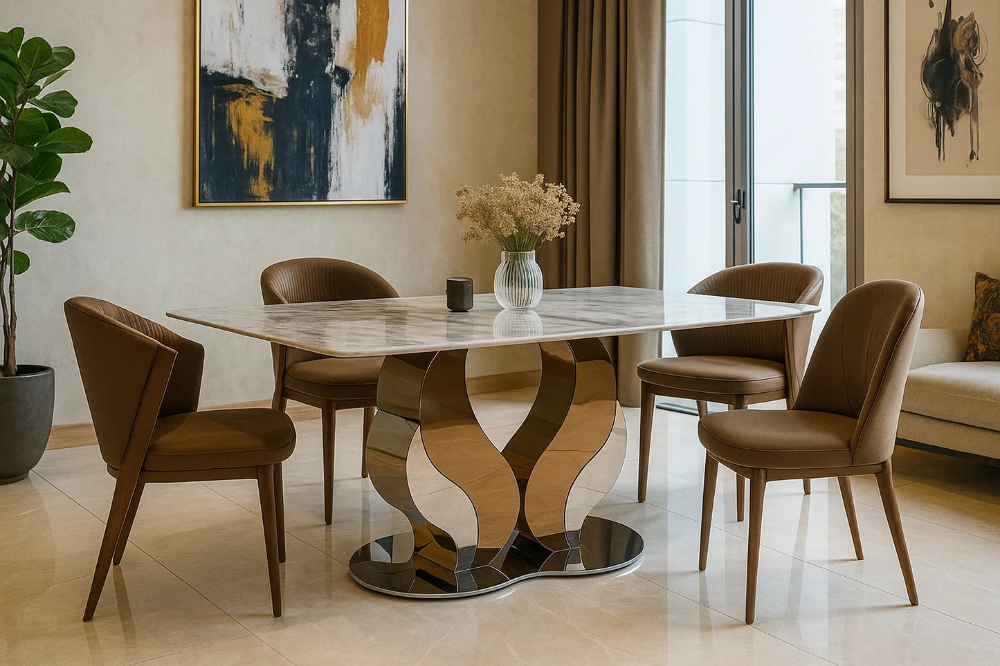 Ondara Sculpted Marble Dining Table
