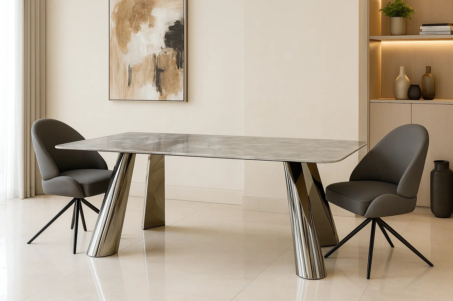 Grigio Chrome Marble Dining Table