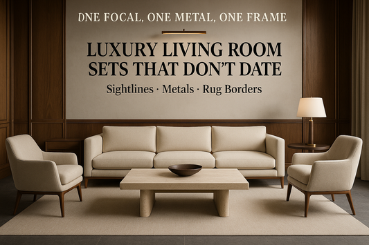 Luxury Living Room Sets that Don’t Date: Sightlines, Metals, Rug Borders