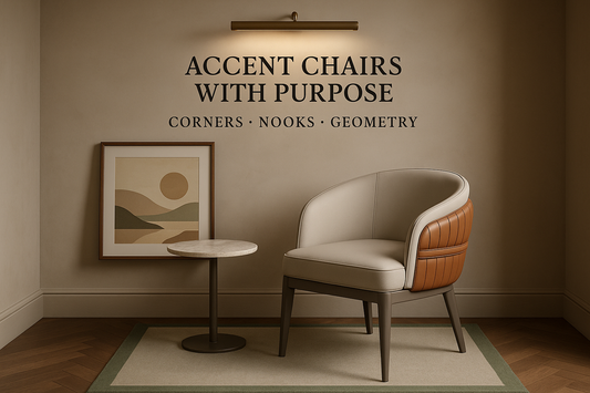 Cover Text (exact):  ACCENT CHAIRS WITH PURPOSE  CORNERS · NOOKS · GEOMETRY. accent chair placement india, corner chair design, living room chair ideas, luxury accent chair design, chair geometry rules, small space luxury furniture