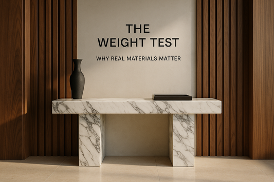 Luxury marble console with sculptural objects in a premium interior setting — TAS Living