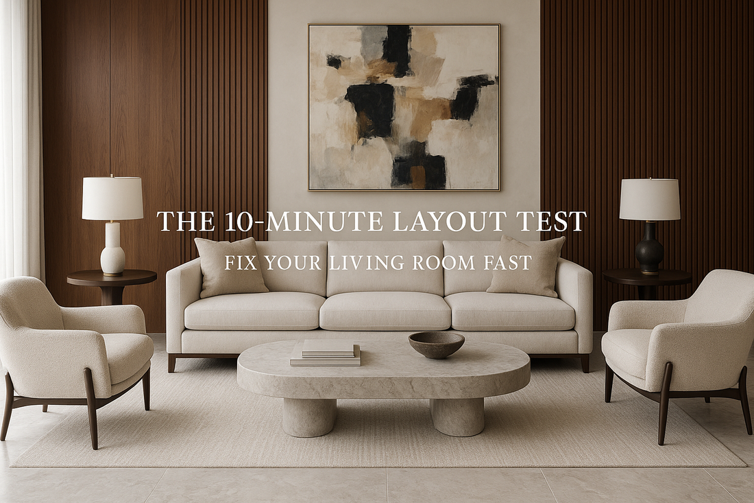 Luxury living room layout with sofa, armchairs, and coffee table arranged for ideal sightlines and flow — TAS Living