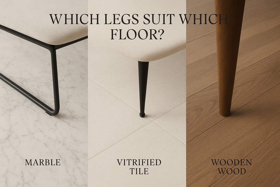 Luxury furniture legs on marble and tile flooring — TAS Living compatibility guide.