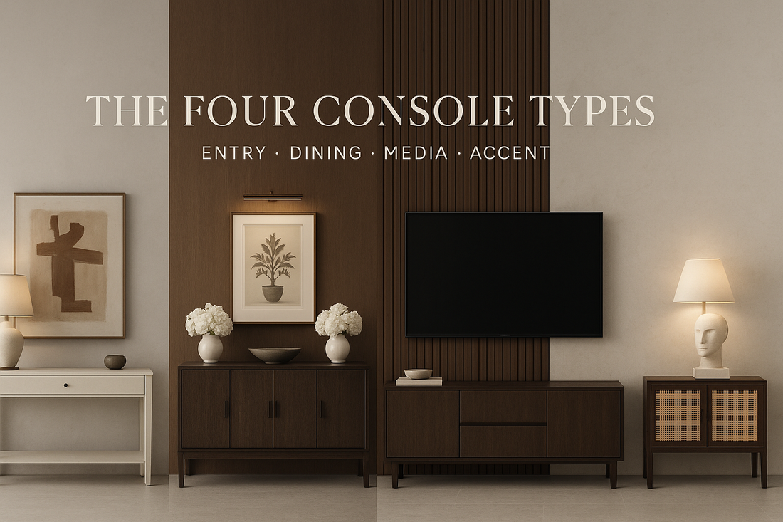 Luxury console table styled with art, lamps, and marble accents — TAS Living.