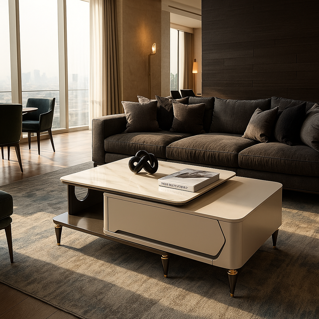 Contemporary Dual-Tone Marble Center Coffee Table