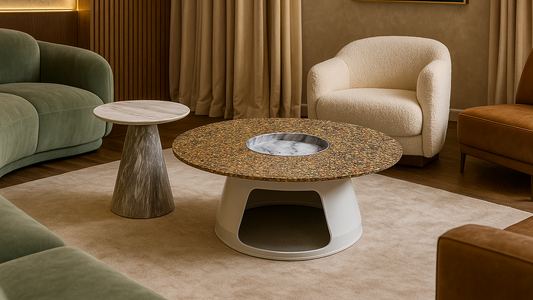 Dual center coffee table set with terrazzo and marble textures in an artistic luxury finish