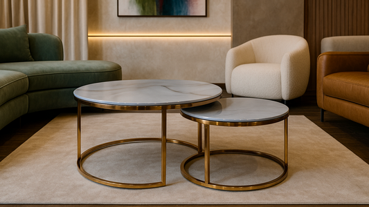 Opal marble and gold metal nesting round center coffee table set – TAS Living