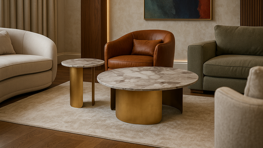 Luxury Round Gold Marble Center Coffee Table Set with Dual Design
