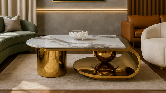Luxury marble and gold center table set with sculptural base – TAS Living