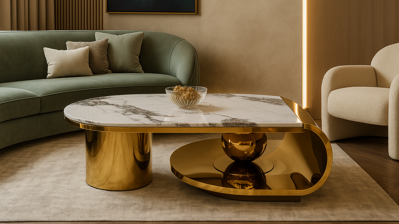 Luxury marble and gold center table set with sculptural base – TAS Living