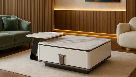 Luxury marble coffee table set with metallic accents and tray-style side table — TAS Living