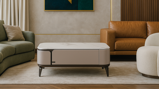 Modern rectangular marble top coffee table with rounded edges — TAS Living
