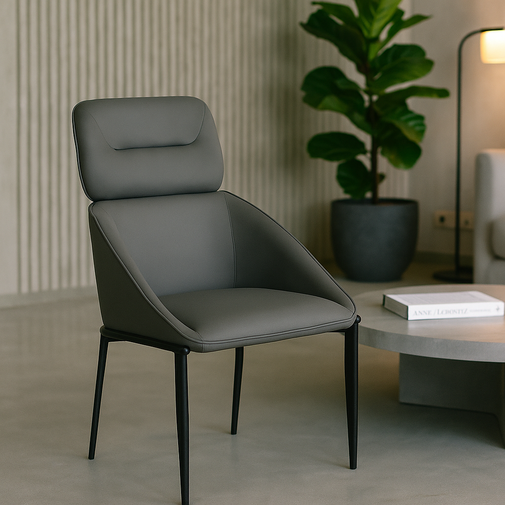Elevate High-Back Dining Chair in dark grey with plush headrest by TAS Living

