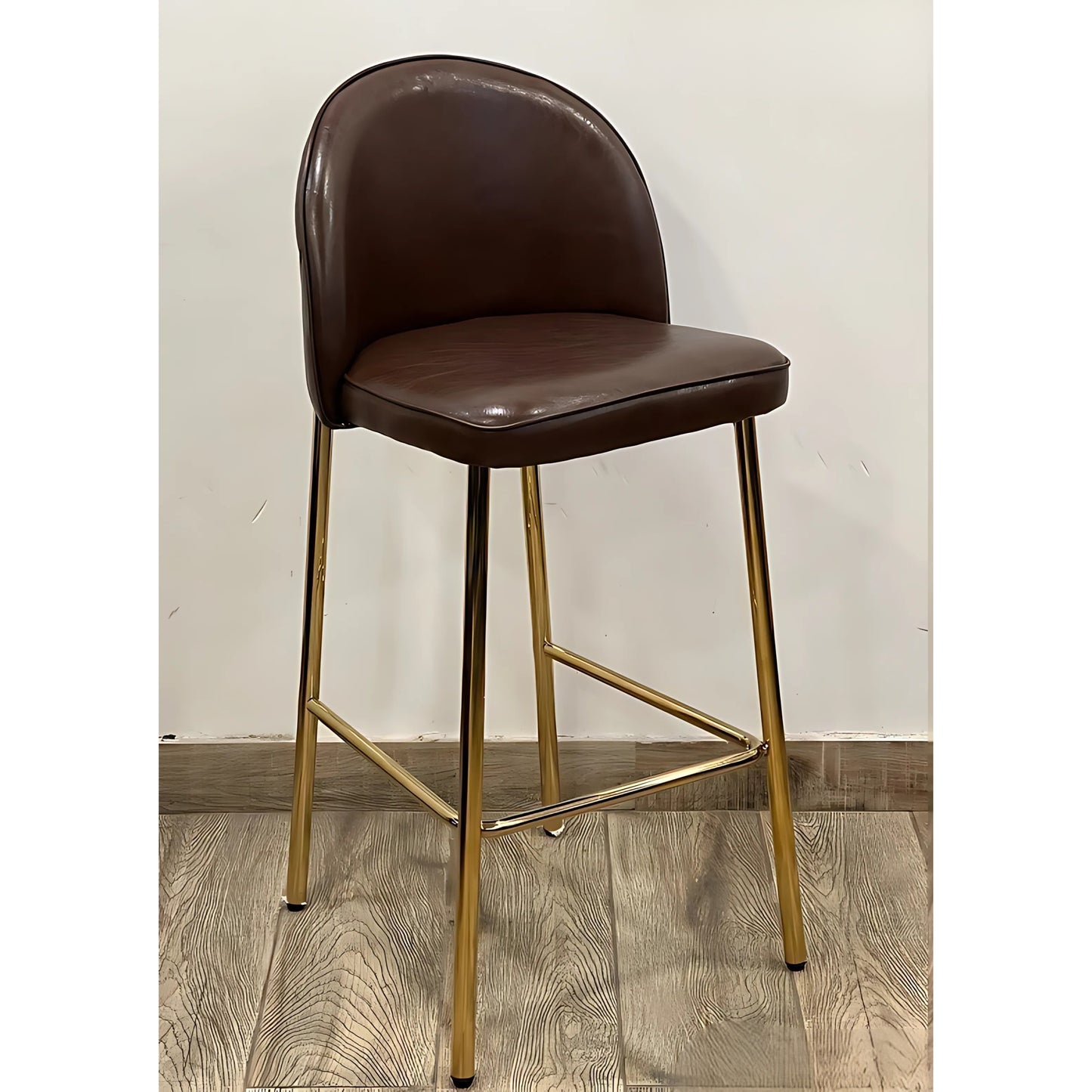 Lunaro Brass-Base Leather Bar Chair
