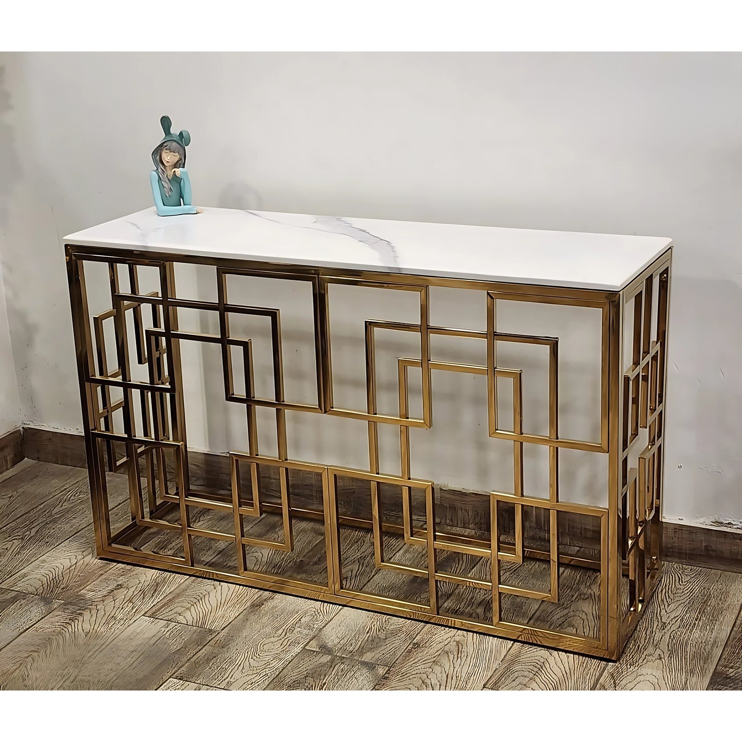 Prism Lattice Gold Console Table