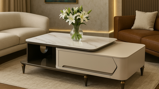 Contemporary Dual-Tone Marble Center Coffee Table